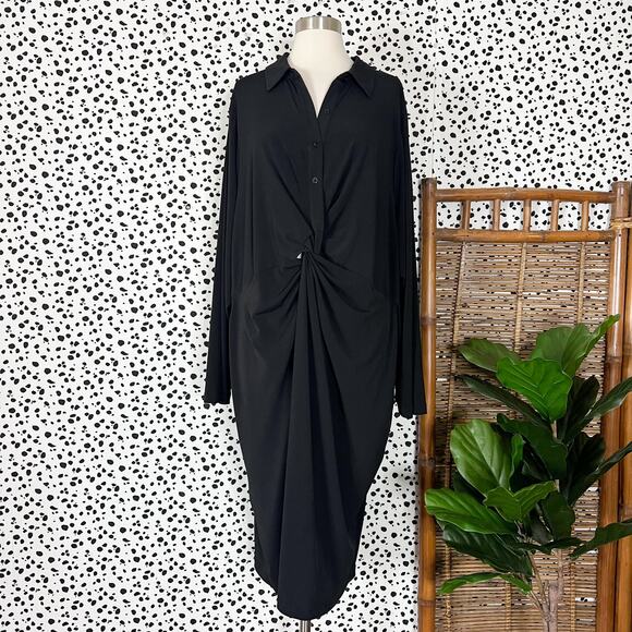 torrid Dresses & Skirts - Torrid | Black Twist Ruched Plus Size Sexy Long Sleeve Collar Stretch Dress 5 5x